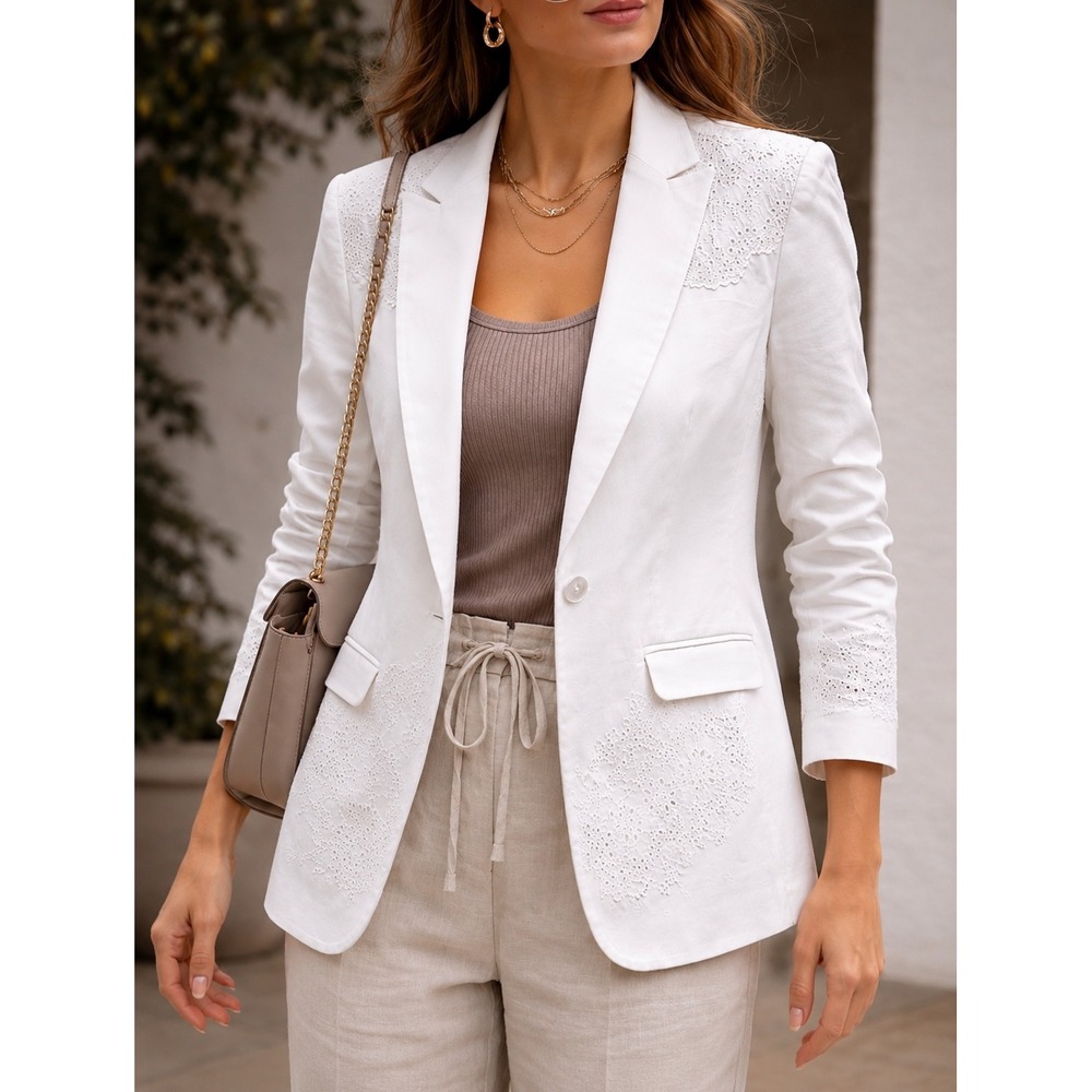 Rag & Bone Cotton Eyelet White Blazer Sheer Mesh Back Panel Jacket Size 8